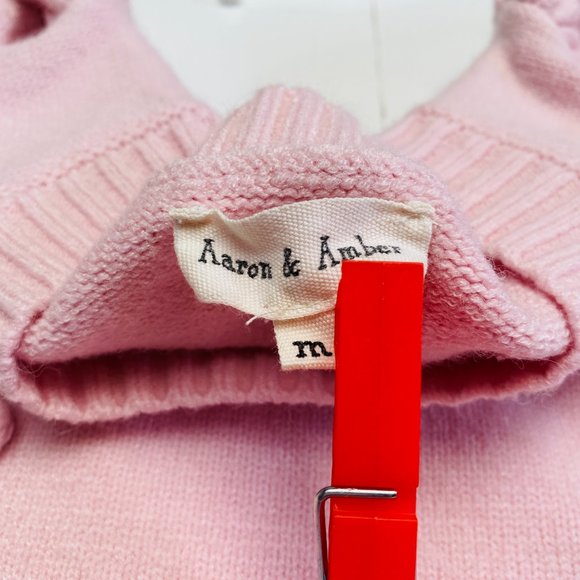 Aaron & Amber Light Pink Puff Sleeve Pom Pom Pullover Sweater (size M) - Picture 7 of 11